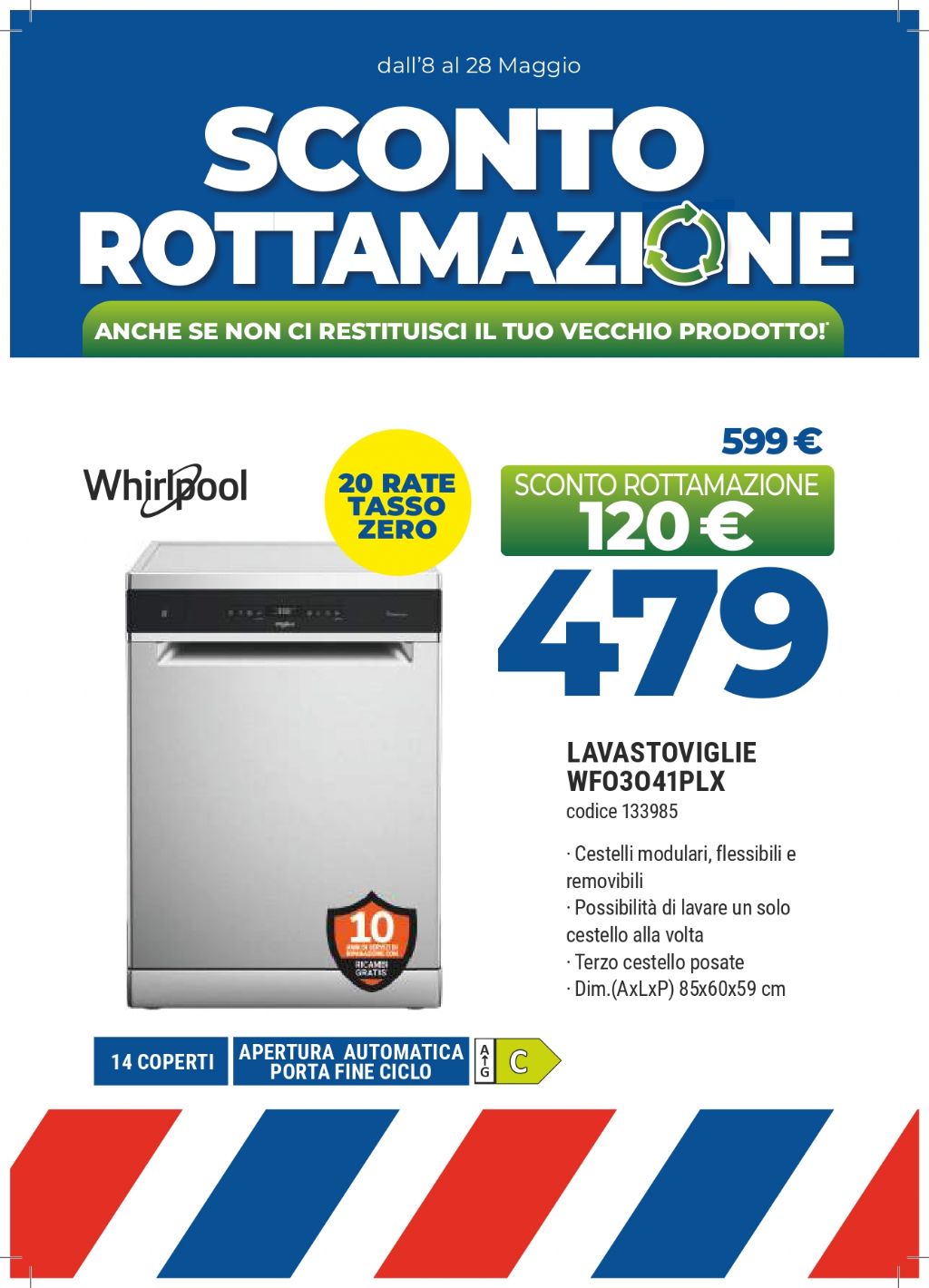 LAVASTOVIGLIE WHIRLPOOL WFO3O41PLX